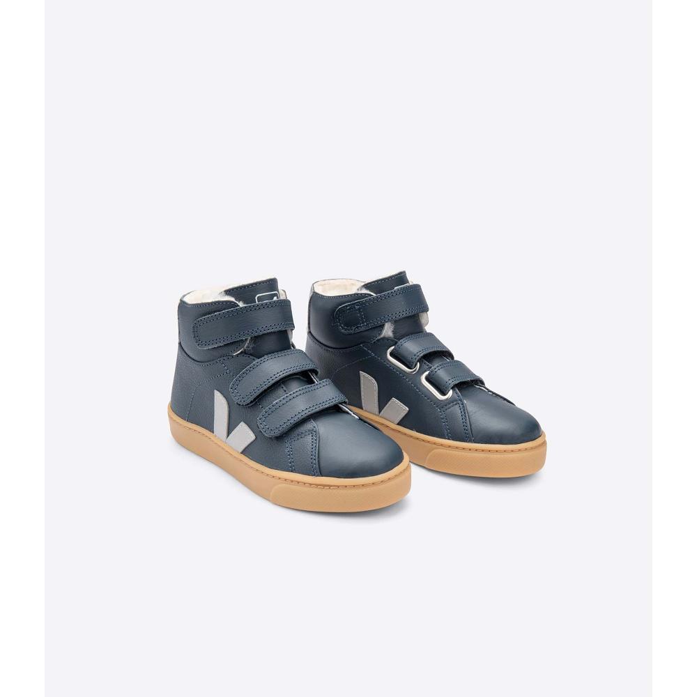 Veja ESPLAR MID FURED LEATHER Kids' High Tops Navy | NZ 686EBC